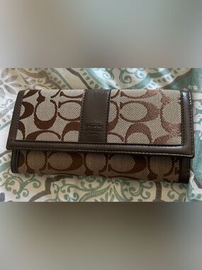 Coach Brown Signature Canvas Trifold Wallet
